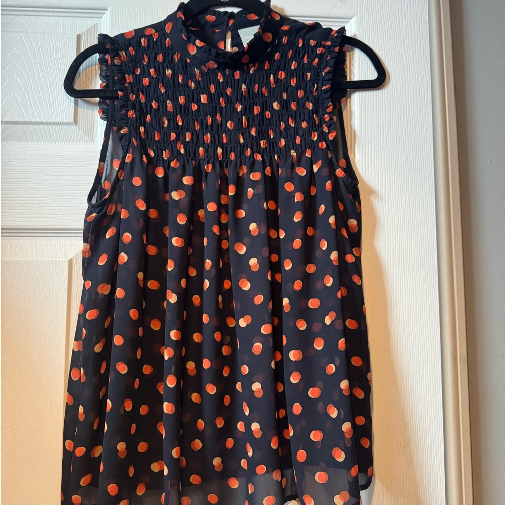Maeve by Anthropologie Sz 6 Polka Dot Sleeveless Women's Top Navy and Orange
